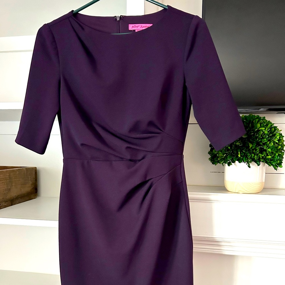 Betsy Johnson Dress, Side Gathered Professional Dress, Plum